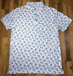 Yatta Mens Golf Polo blue floral/botanical Size M